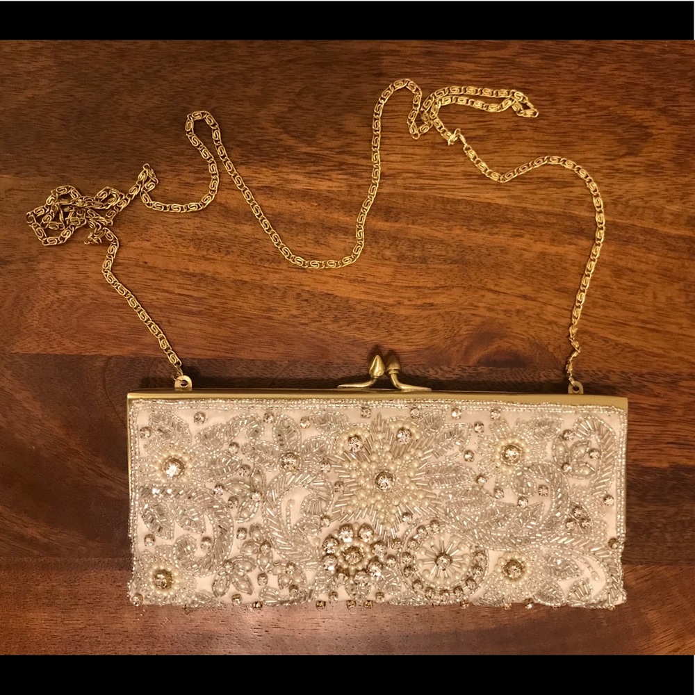 Moyna Ivory Crystal Beaded Clutch (Used Once)